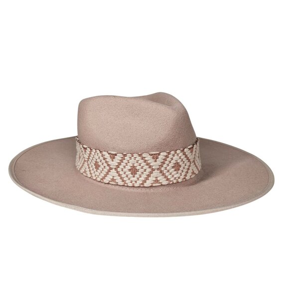 Olive & Pique Ella Wool Felt Gambler Flat Brim Western Hat with Aztec Band‎ OS - Picture 1 of 16